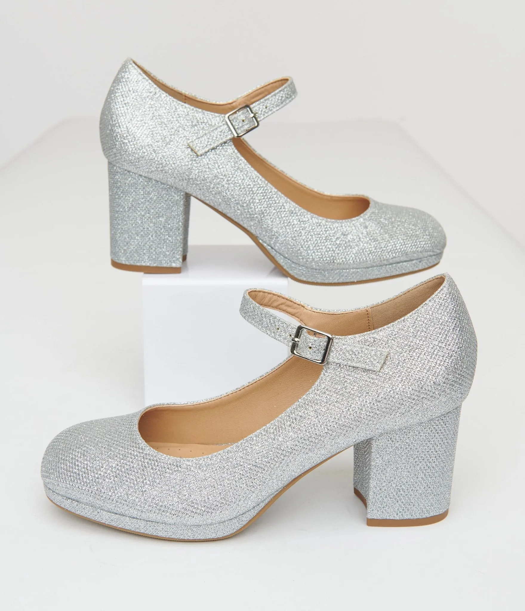 1950s Silver Square Toe Mary Jane Pumps