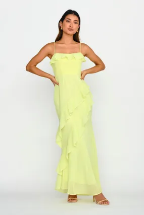 Actual Sunshine Ruffle Trim Maxi Dress Lime