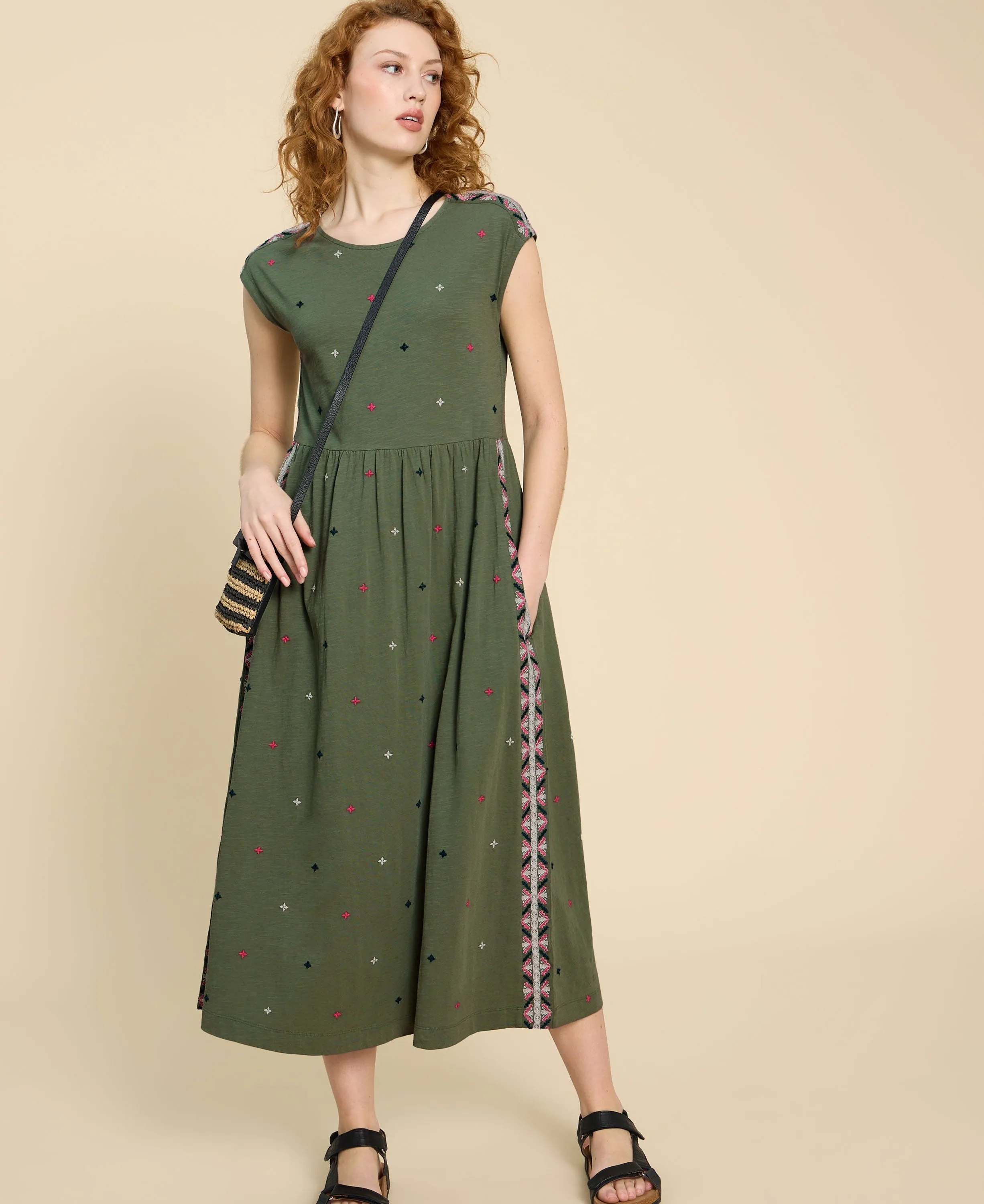 Addison Embroidered Dress - Green Multi