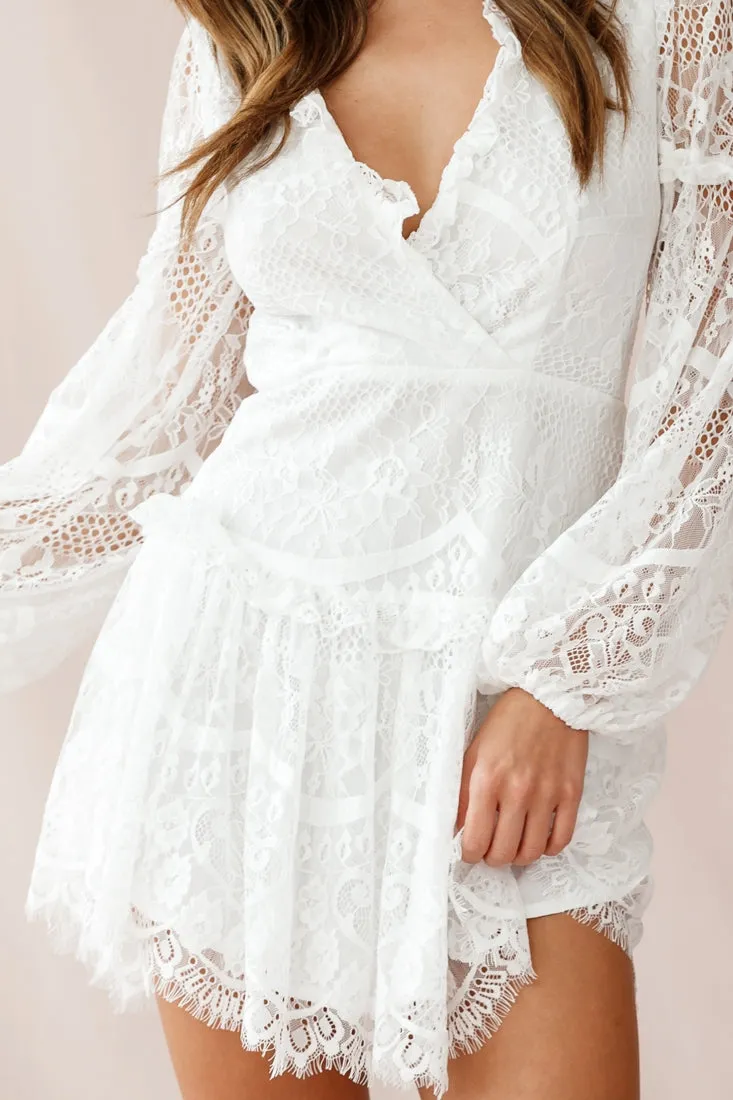 Albany Lace Up Back Frill Dress White