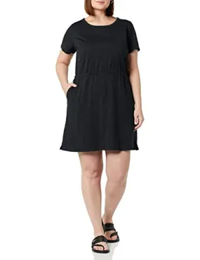 Amazon Essentials Women's Short Sleeve Elastic Waist Cotton Jersey Minidress, Black, X-Small