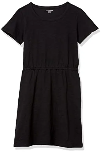 Amazon Essentials Women's Short Sleeve Elastic Waist Cotton Jersey Minidress, Black, X-Small