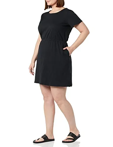 Amazon Essentials Women's Short Sleeve Elastic Waist Cotton Jersey Minidress, Black, X-Small