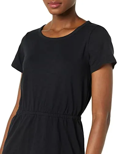 Amazon Essentials Women's Short Sleeve Elastic Waist Cotton Jersey Minidress, Black, X-Small