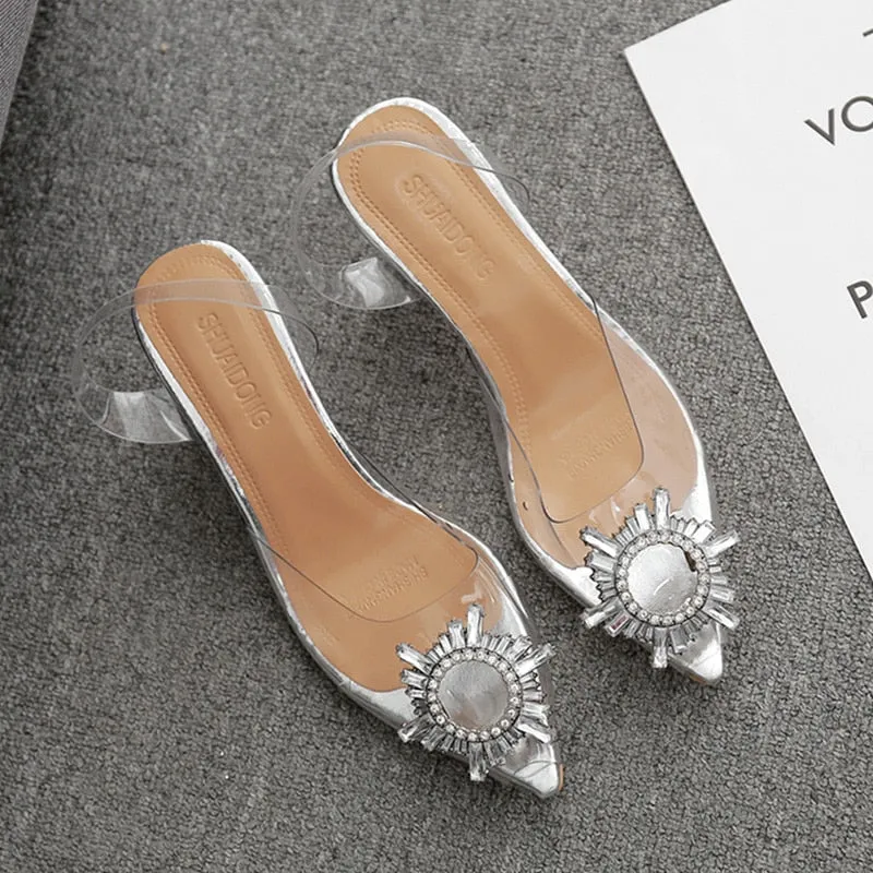 Amozae- Graduation Gift Big Sale 2024 Summer Transparent High Heels Sandals Women Luxury Pointed Evening Party Pumps Shoes Slingback Silver Elegant New