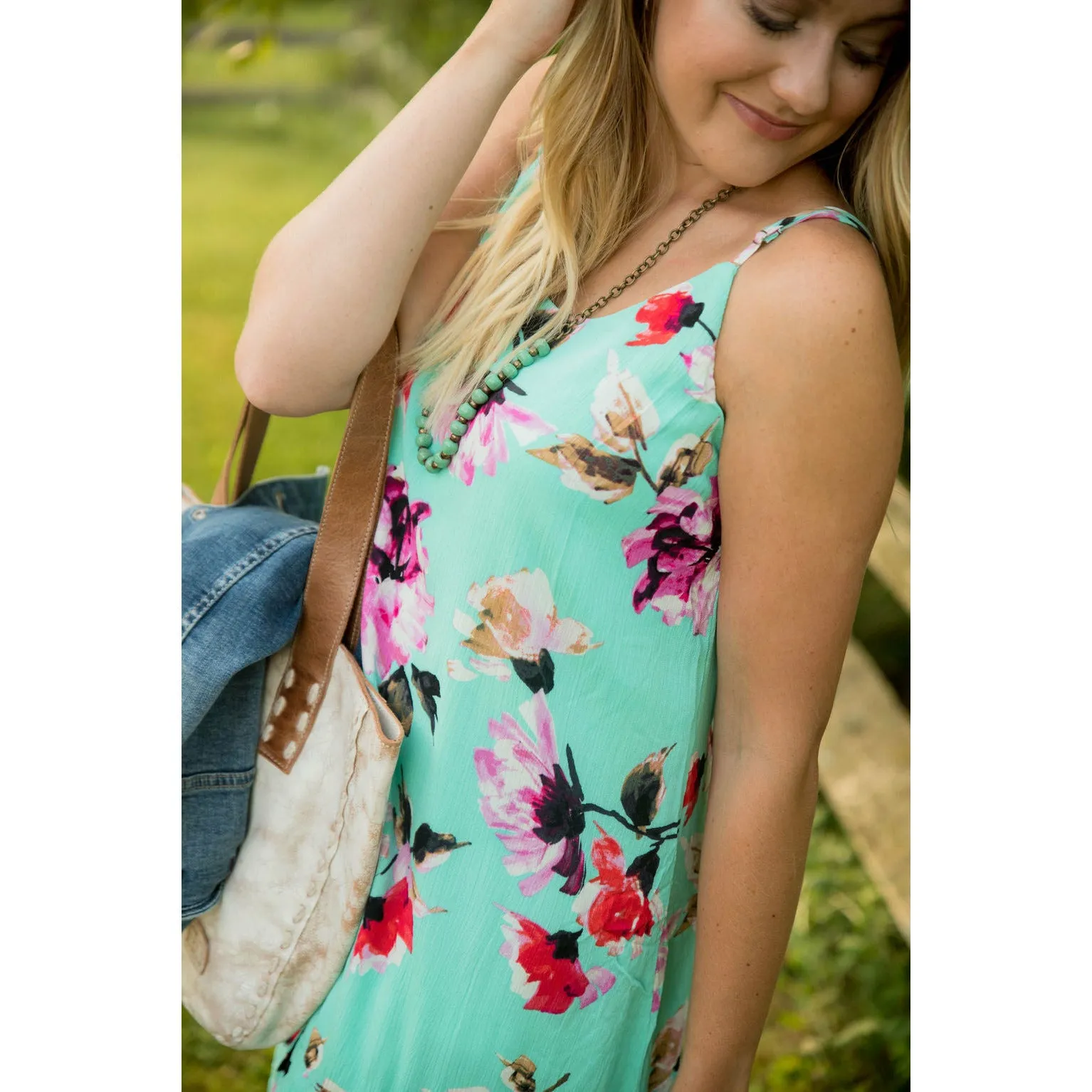 Aqua Floral Tank Dress