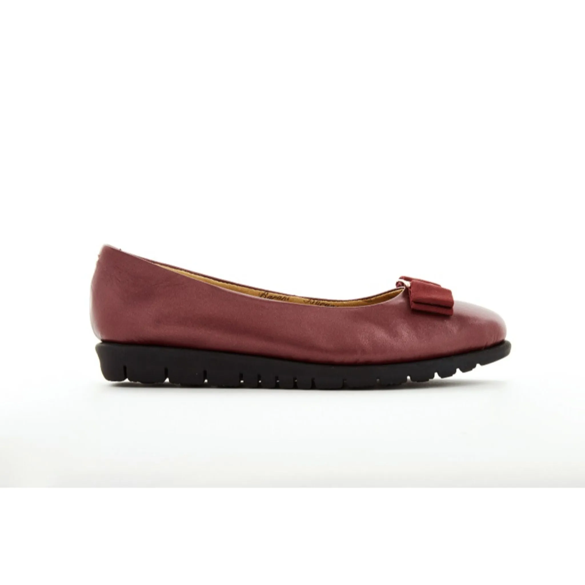 Barani Leather Pumps Ballet Flats with Fixed Buckle 8841-33 Maroon