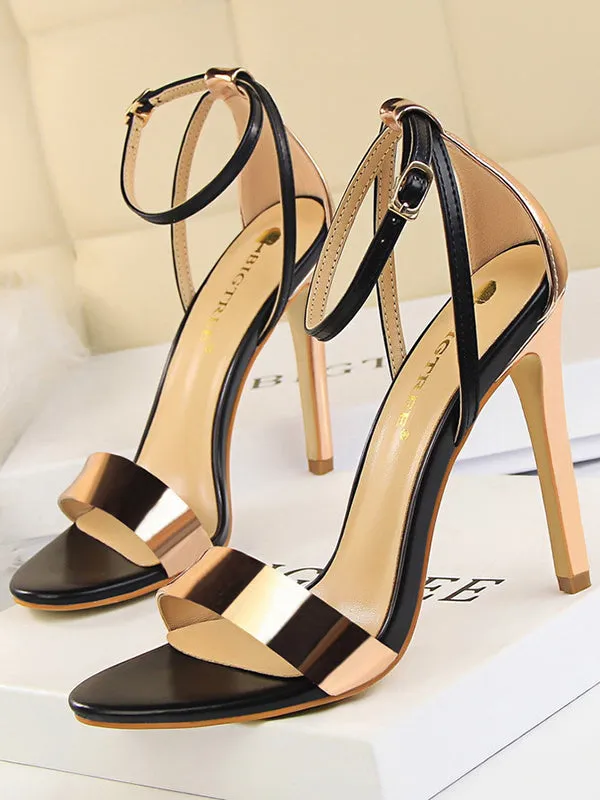 Belt Buckle Open Toe Shiny Split-Joint Pumps Sandals