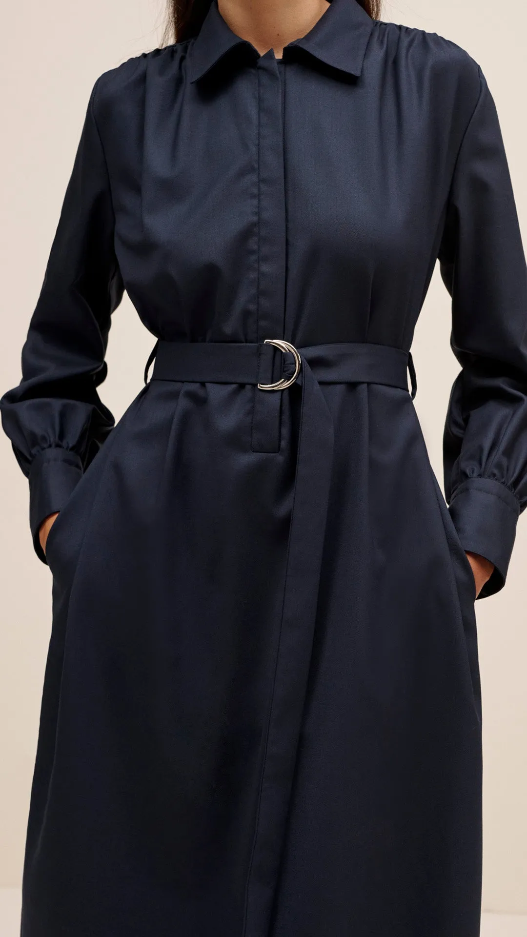 Belted Dress in Seasonless Wool | Midnight