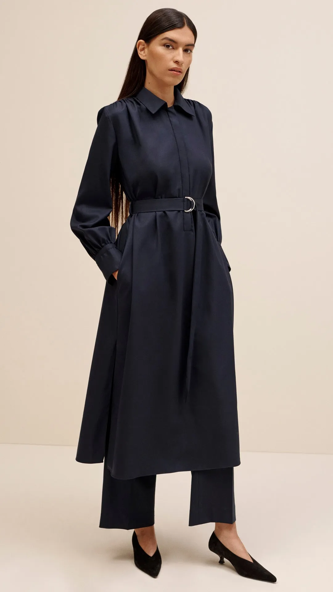 Belted Dress in Seasonless Wool | Midnight