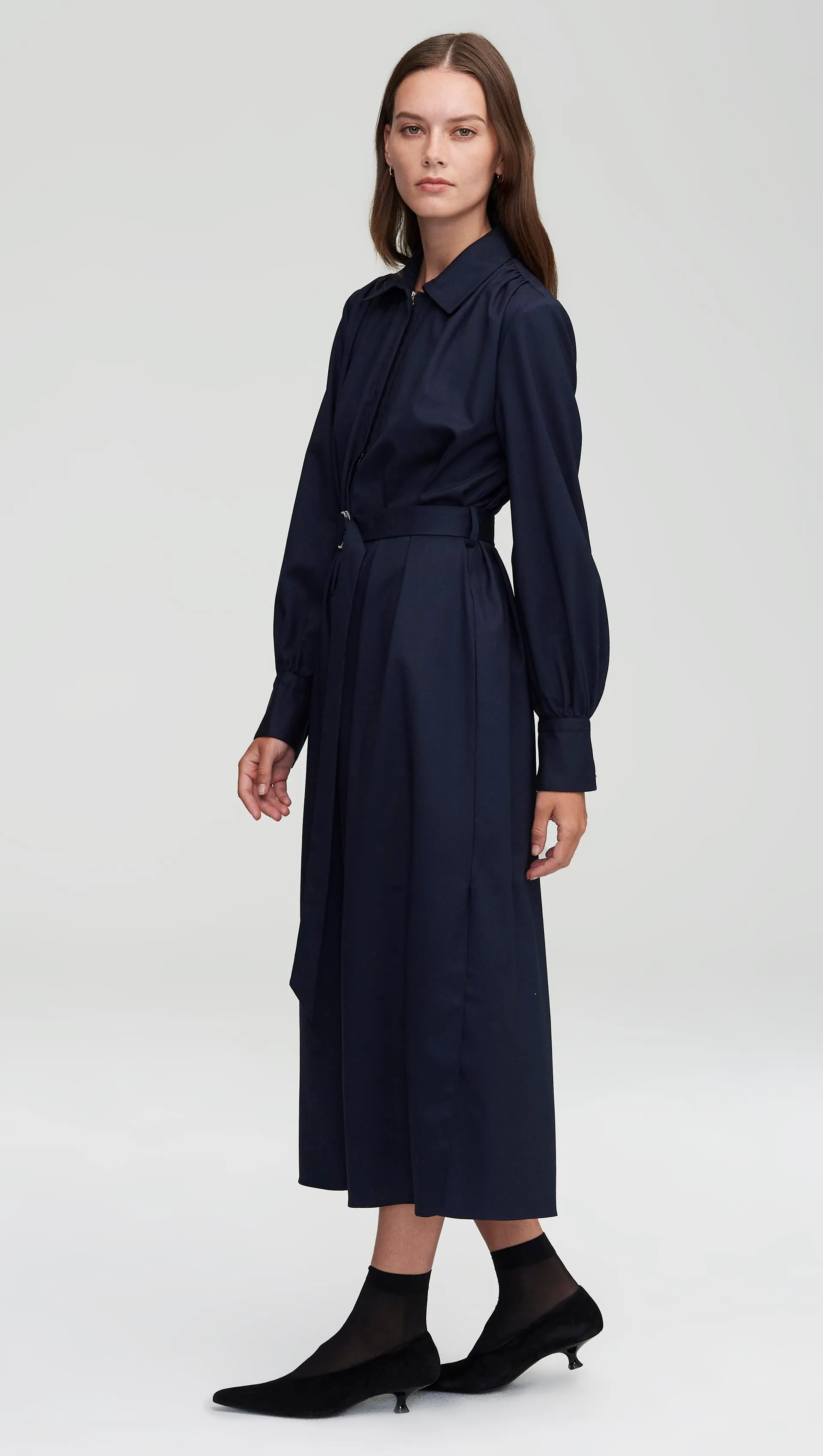 Belted Dress in Seasonless Wool | Midnight