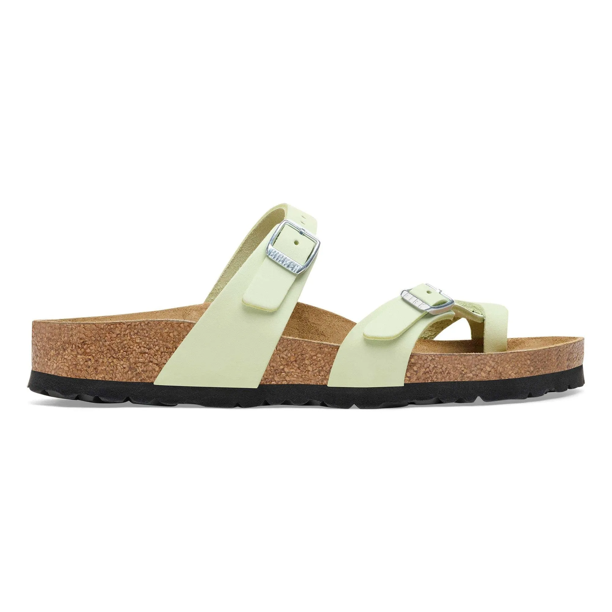 Birkenstock Mayari Leather Ladies Faded Lime Nubuck Arch Support Buckle Sandals