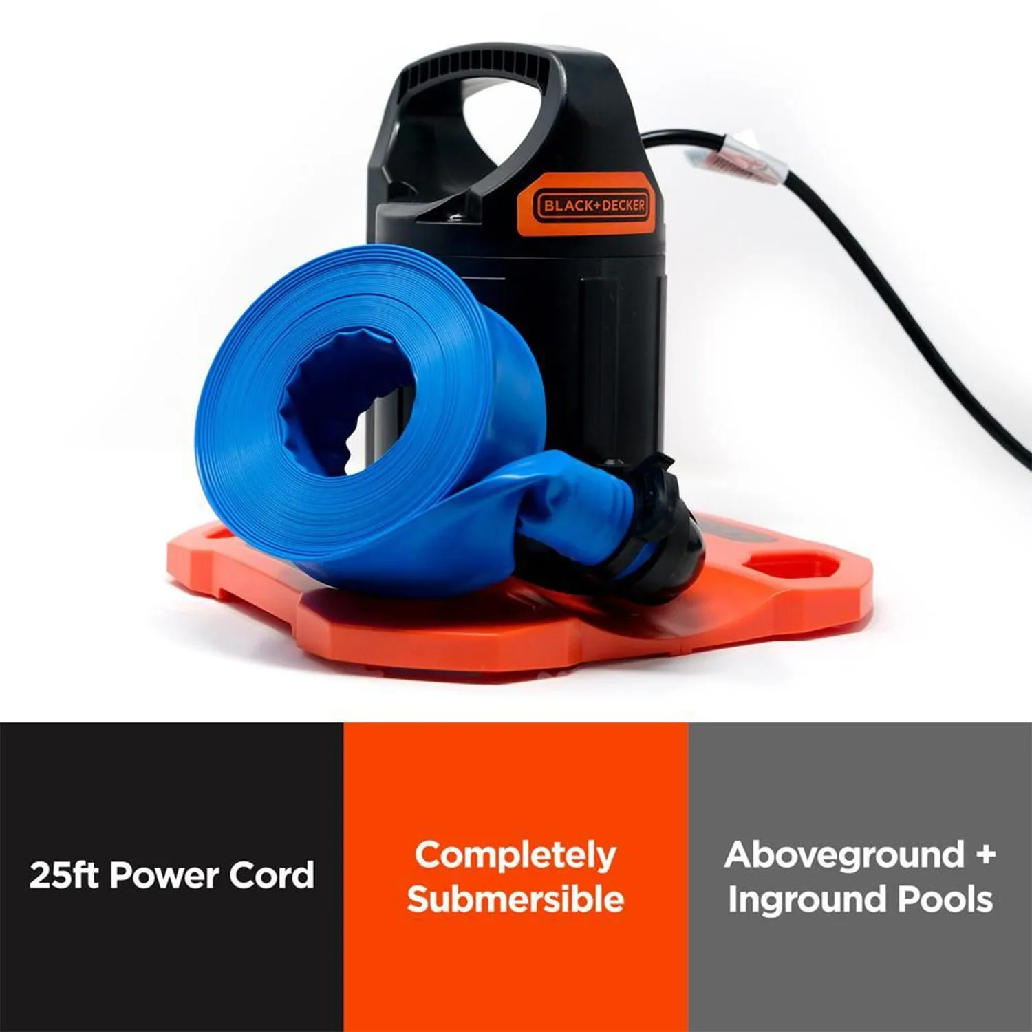 Black Decker 1500 GPH Submersible Pool Cover Pump w/ Discharge Hose (For Parts)