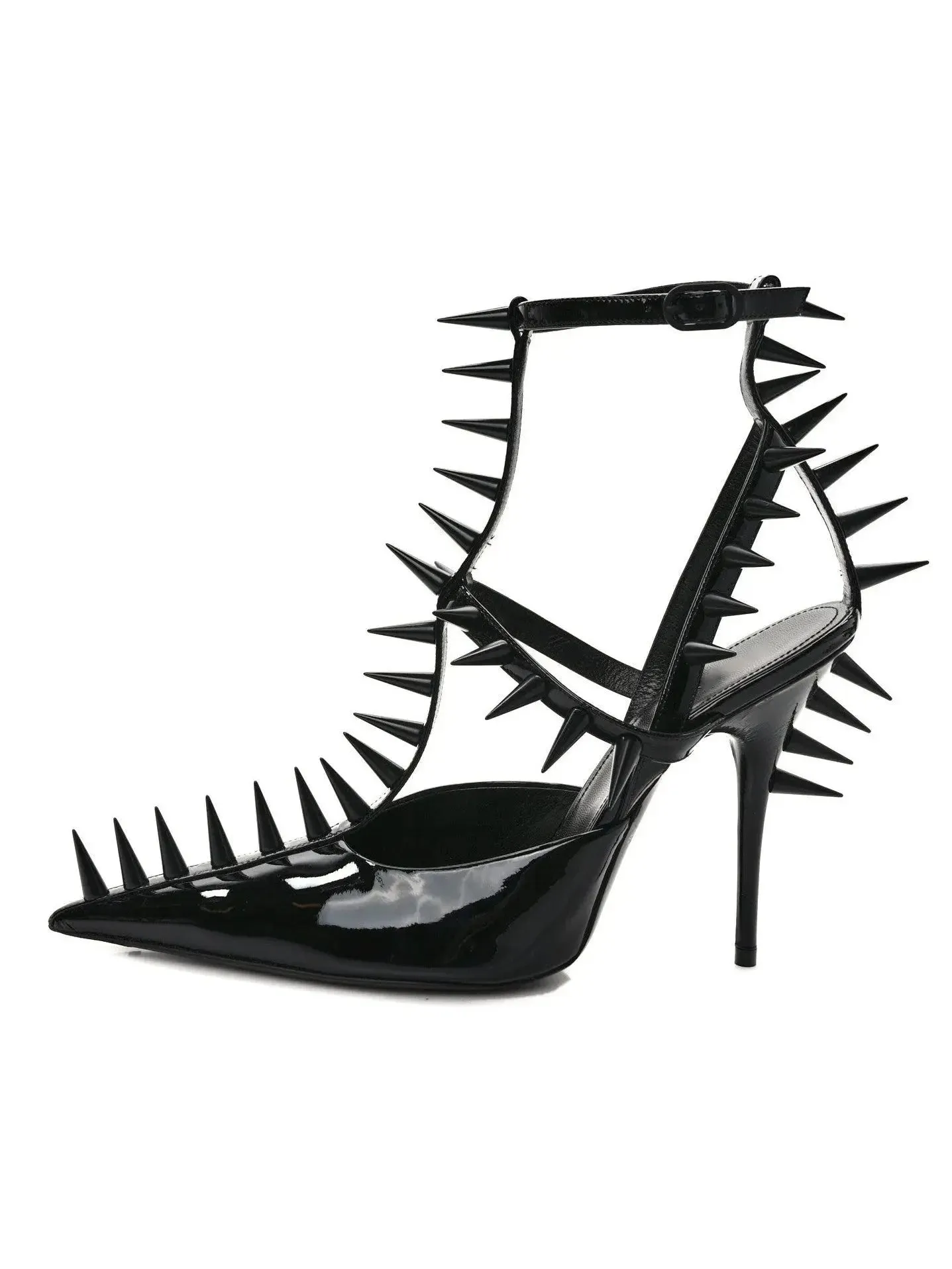 Black Extreme Studded Patent Vegan Leather Sandals