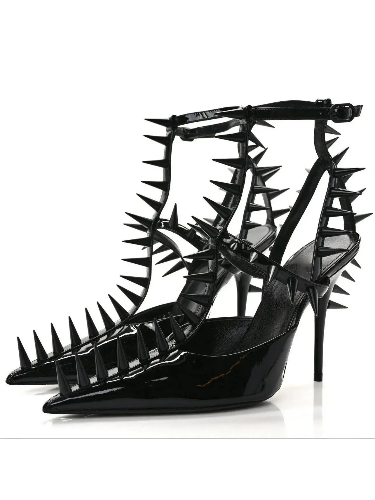 Black Extreme Studded Patent Vegan Leather Sandals