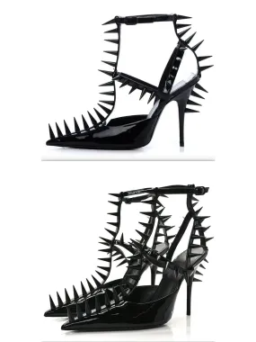 Black Extreme Studded Patent Vegan Leather Sandals