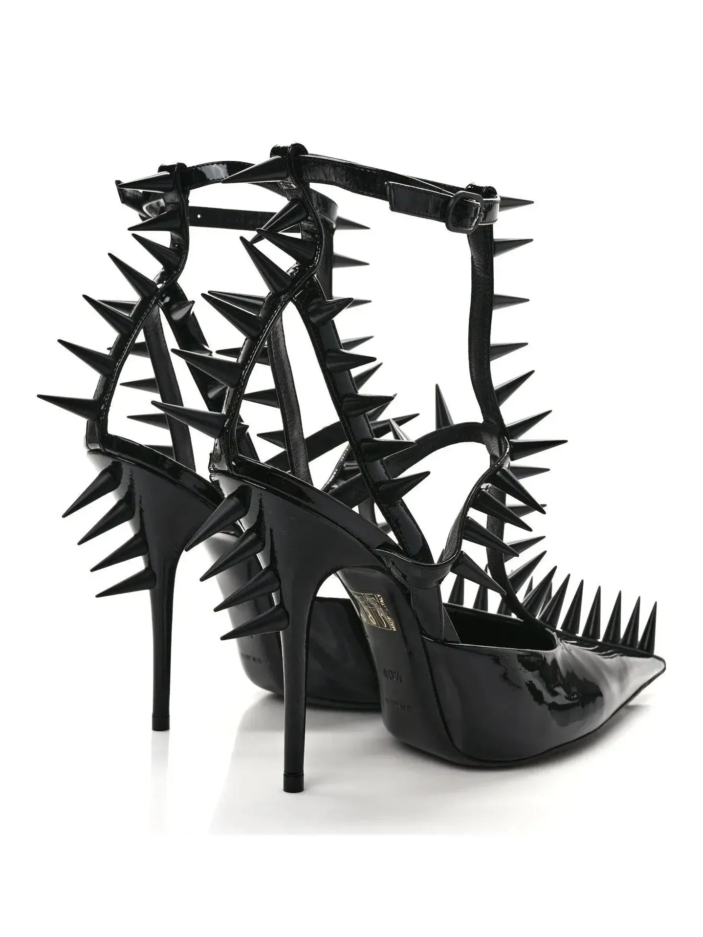 Black Extreme Studded Patent Vegan Leather Sandals