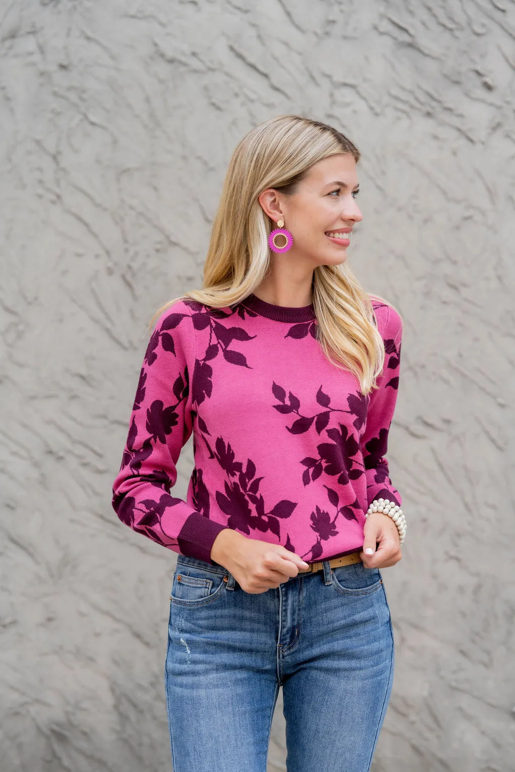 Blossoms Solid Trim Sweater