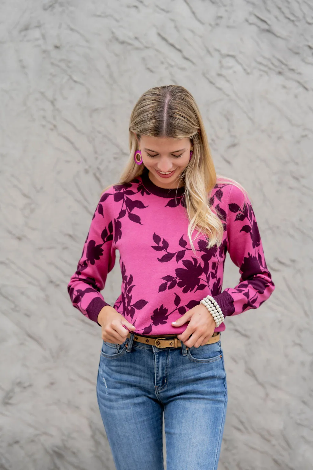 Blossoms Solid Trim Sweater