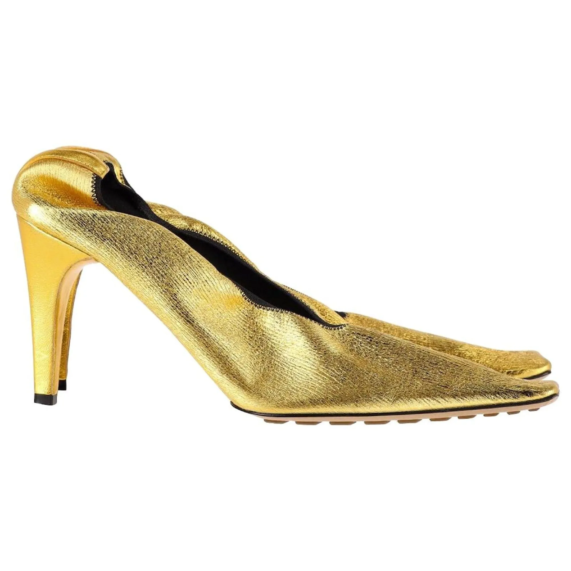 Bottega Veneta Sharpei Metallic Square-Toe Pumps in Gold Leather