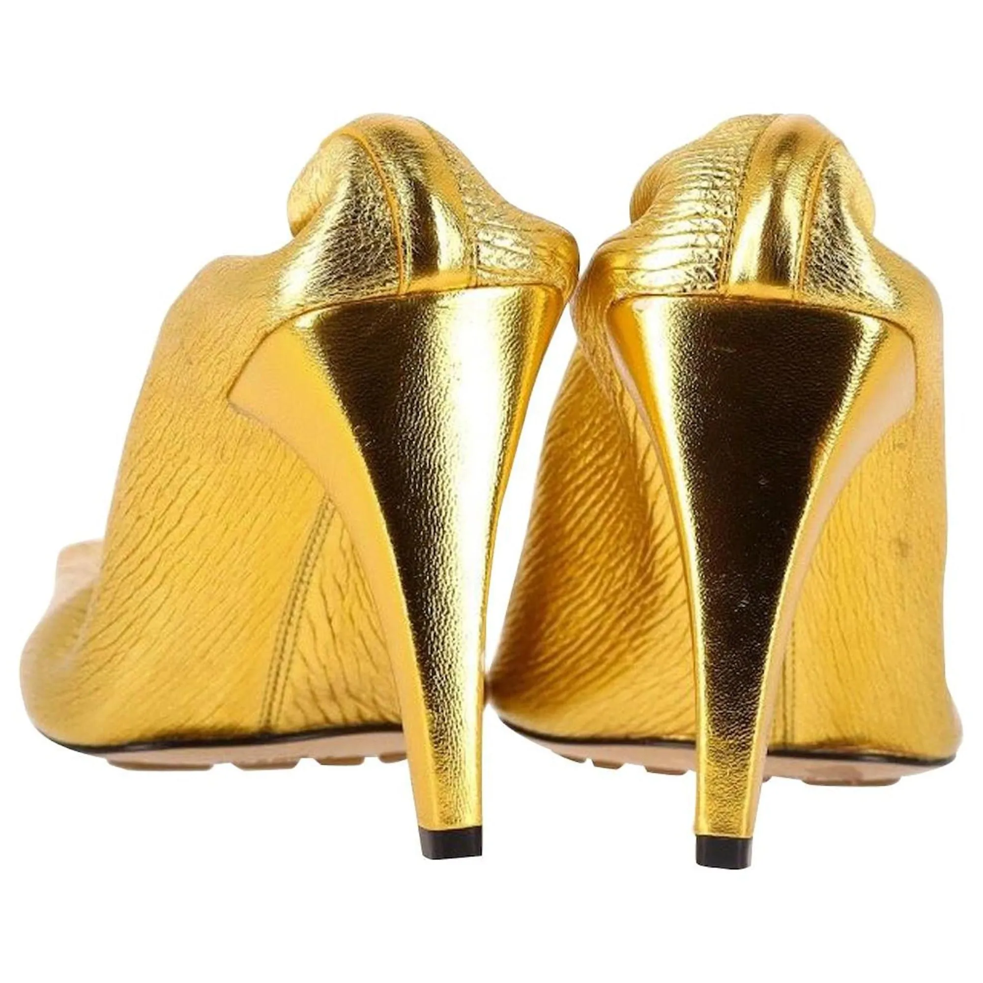 Bottega Veneta Sharpei Metallic Square-Toe Pumps in Gold Leather