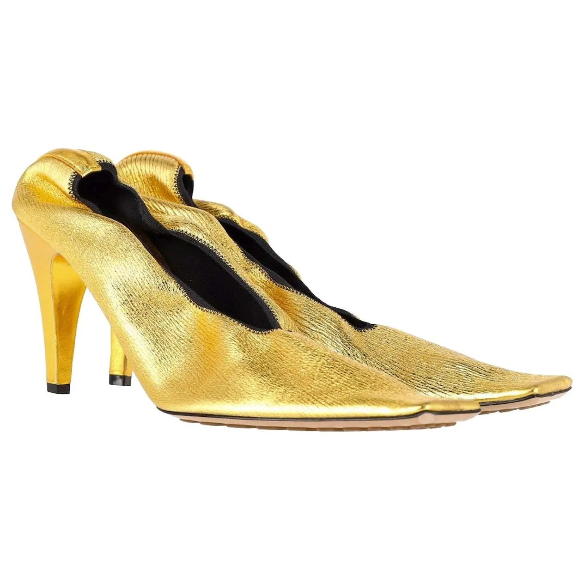 Bottega Veneta Sharpei Metallic Square-Toe Pumps in Gold Leather