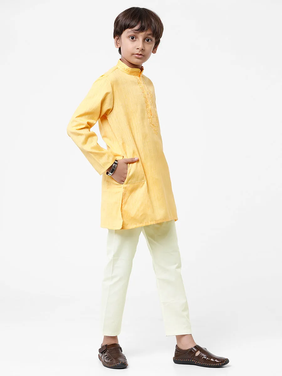 Boys Best Kurta Pyjama Set Yellow