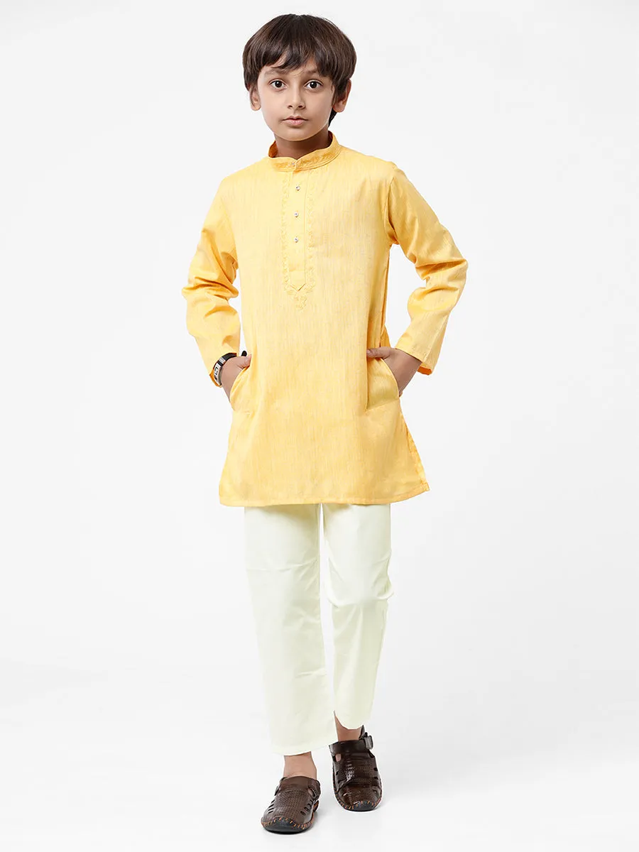 Boys Best Kurta Pyjama Set Yellow