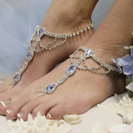 BRIDE wedding barefoot sandals - blue silver