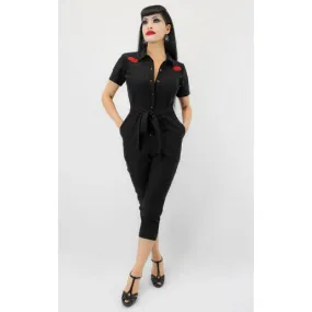 Capri Pin Up Red Rose Jumpsuit by Hemet