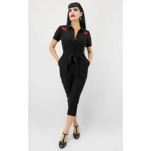 Capri Pin Up Red Rose Jumpsuit by Hemet