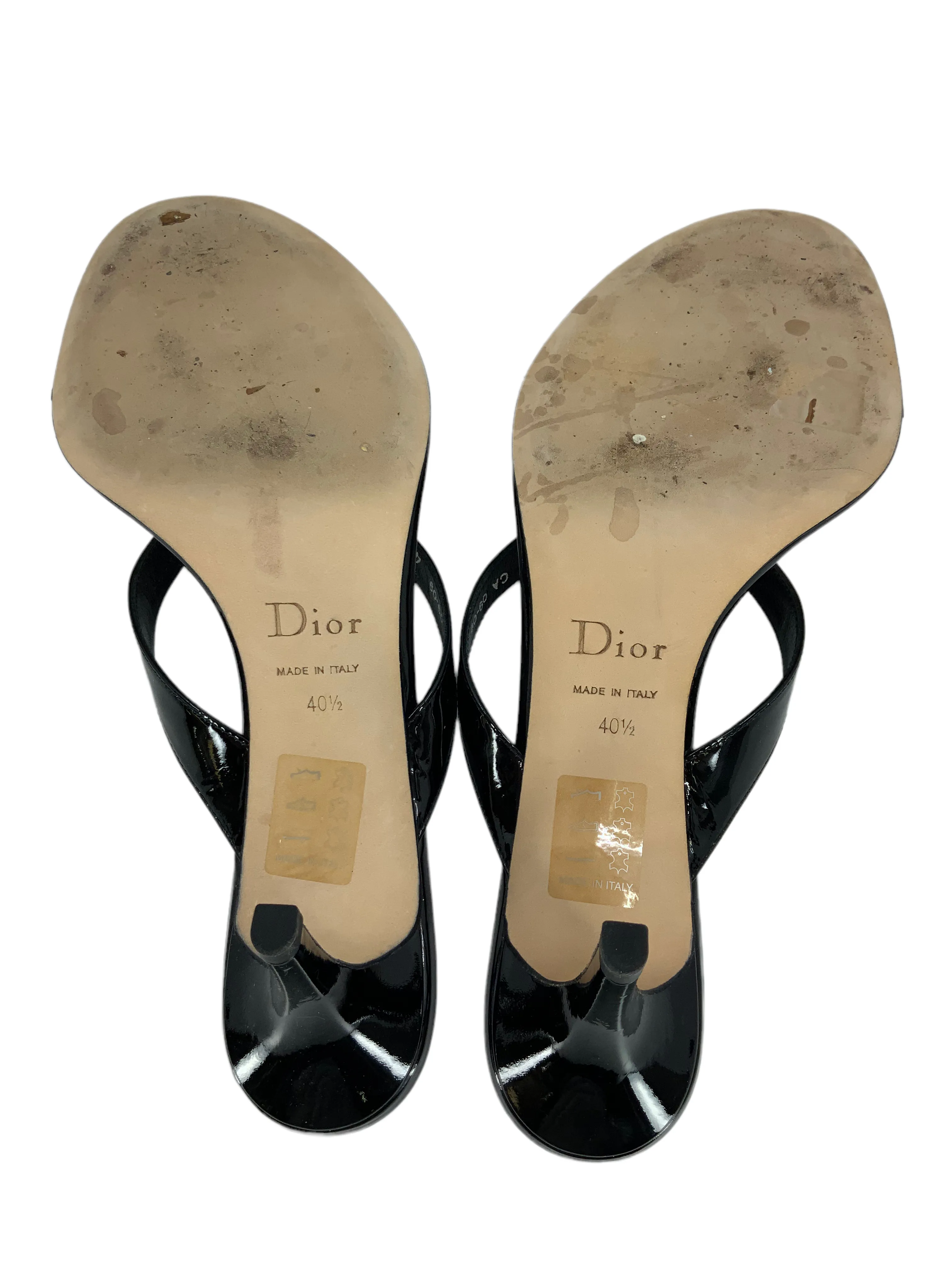 Christian Dior Patent Leather Bow Thongs Sandals Size 10.5