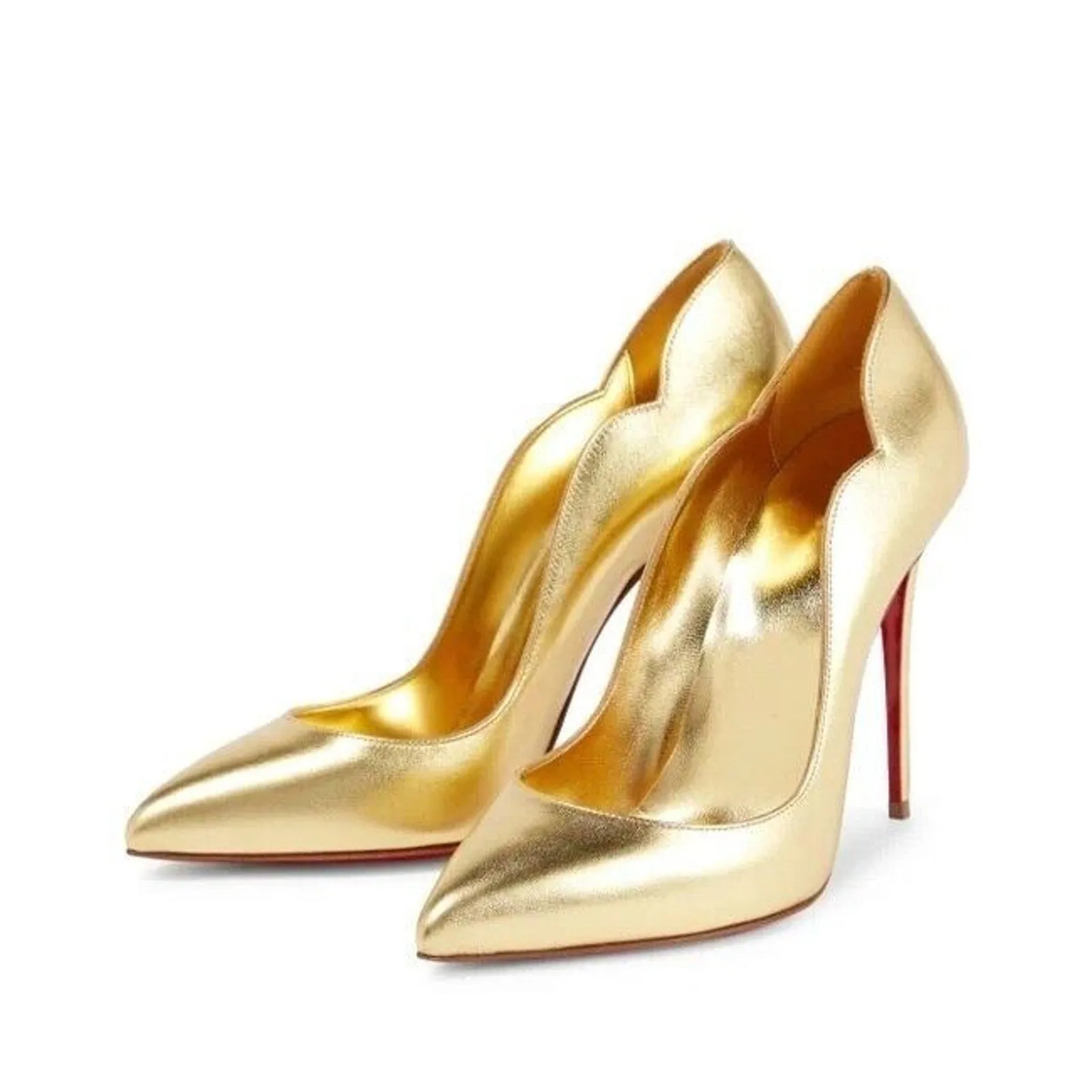 Christian Louboutin Hot Chick 100 Metallic Leather Gold Pumps