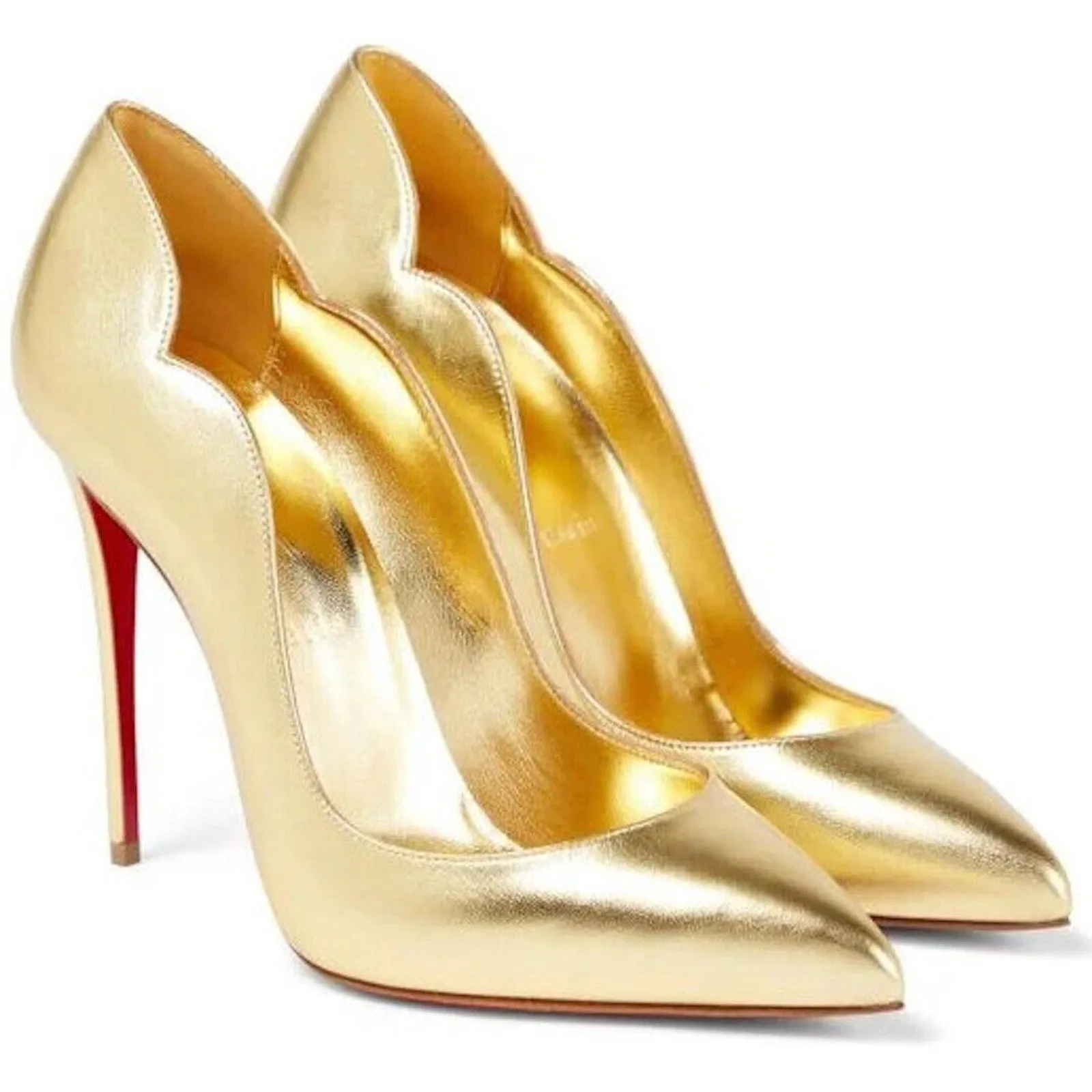 Christian Louboutin Hot Chick 100 Metallic Leather Gold Pumps