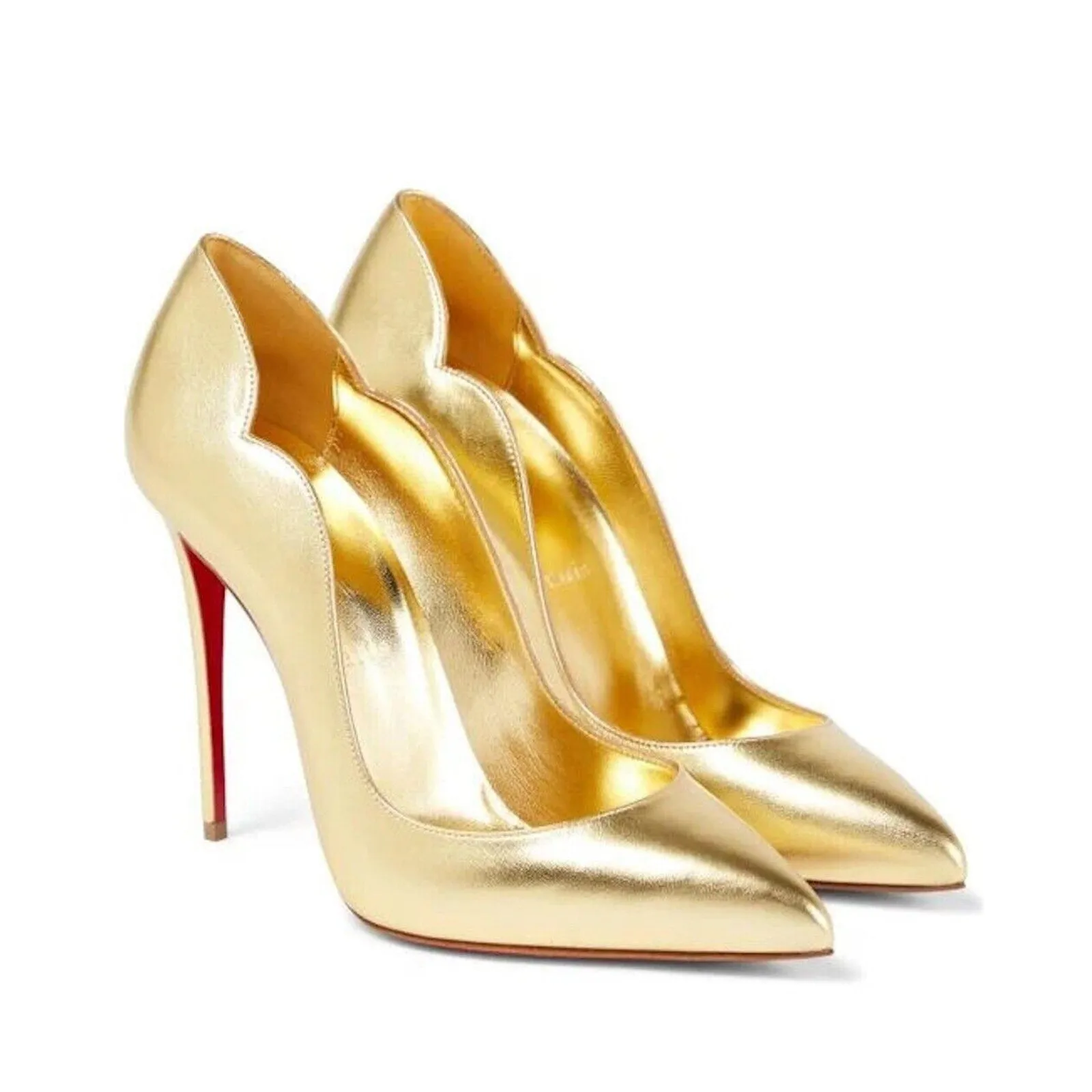 Christian Louboutin Hot Chick 100 Metallic Leather Gold Pumps