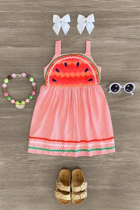 Coral Stripe Watermelon Tank Dress