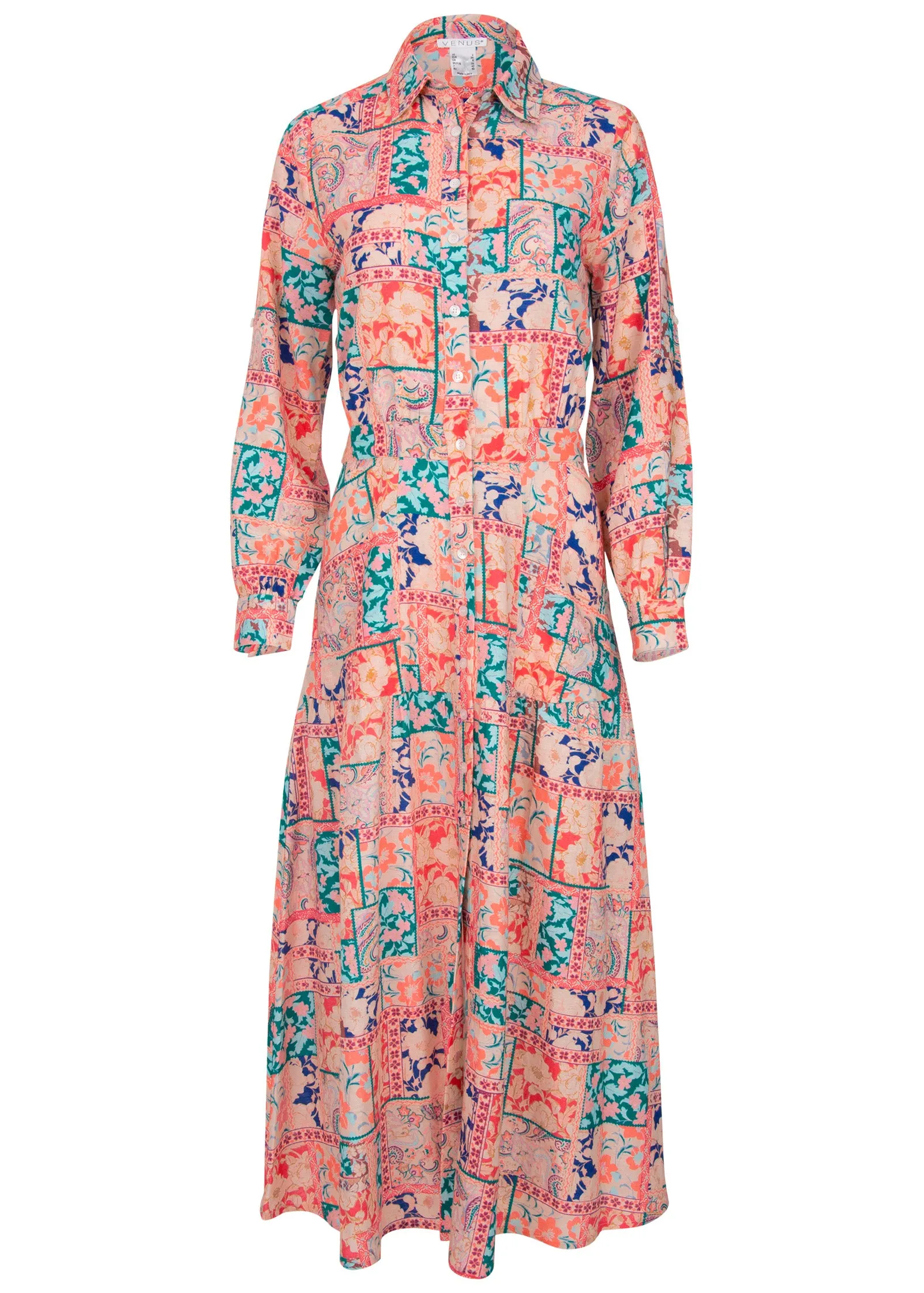 Cotton Linen Shirt Midi Dress - Venetian Patchwork