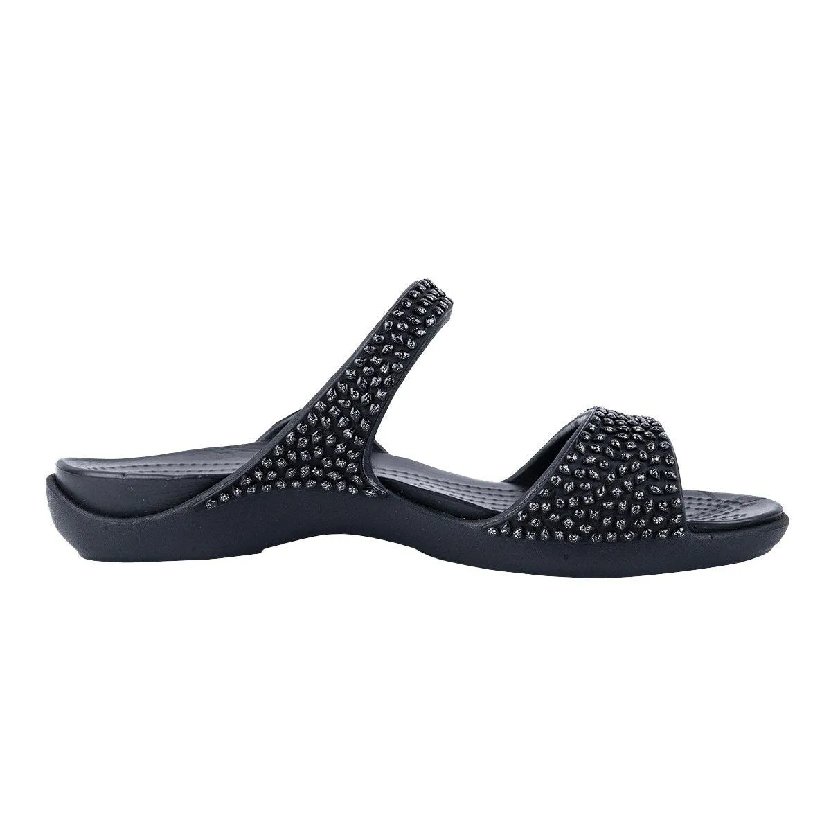 Crocs Cleo V Diamante Sparkle Bling Flat Sandals Rubber Black Colour For Women