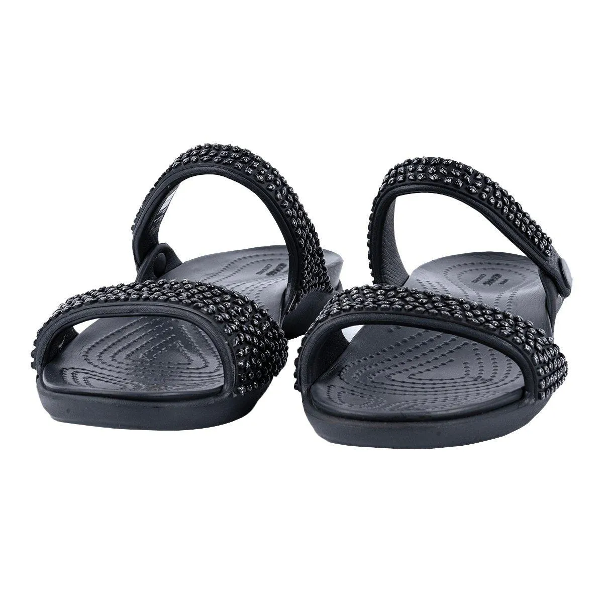 Crocs Cleo V Diamante Sparkle Bling Flat Sandals Rubber Black Colour For Women