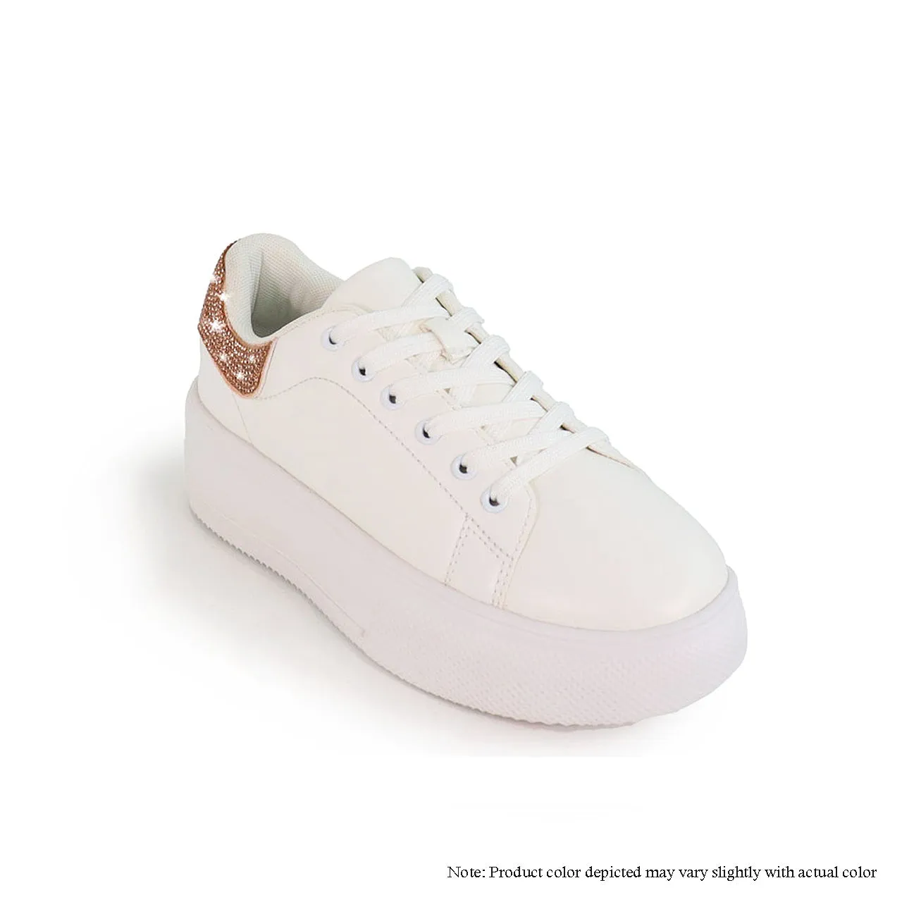 DIA-1A THICK BOTTOM SNEAKER W/ RHINSTONE - WHITE/CHAMPAGNE