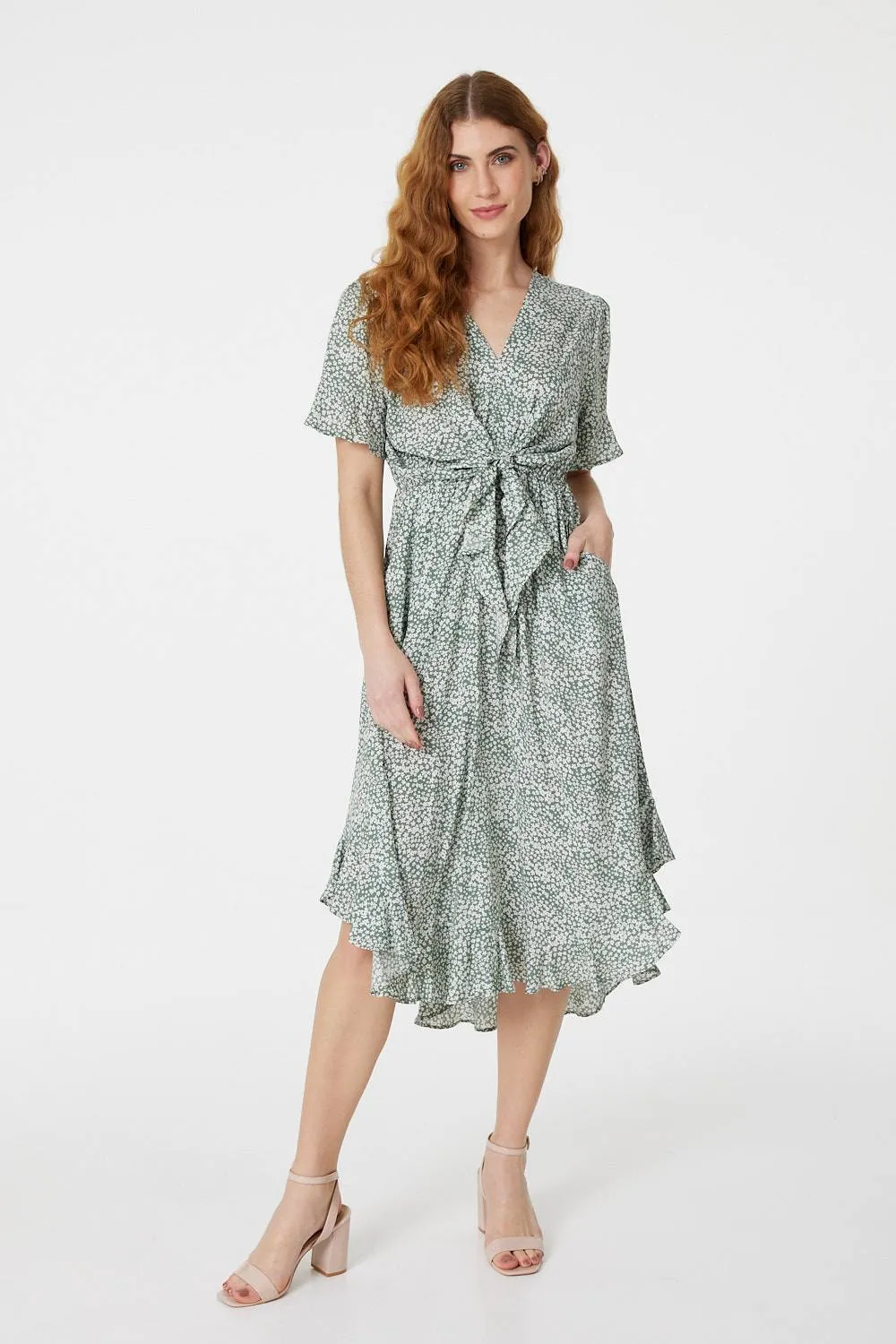 Ditsy Print Tie Front Tea Dress