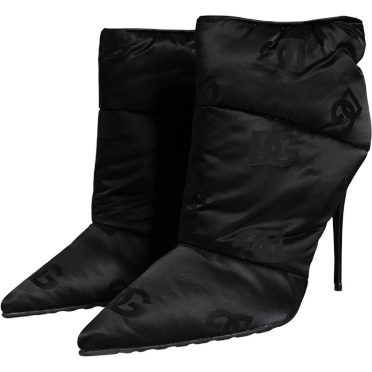 Dolce & Gabbana Black DG Logo Padded Heels Ankle Boots Shoes