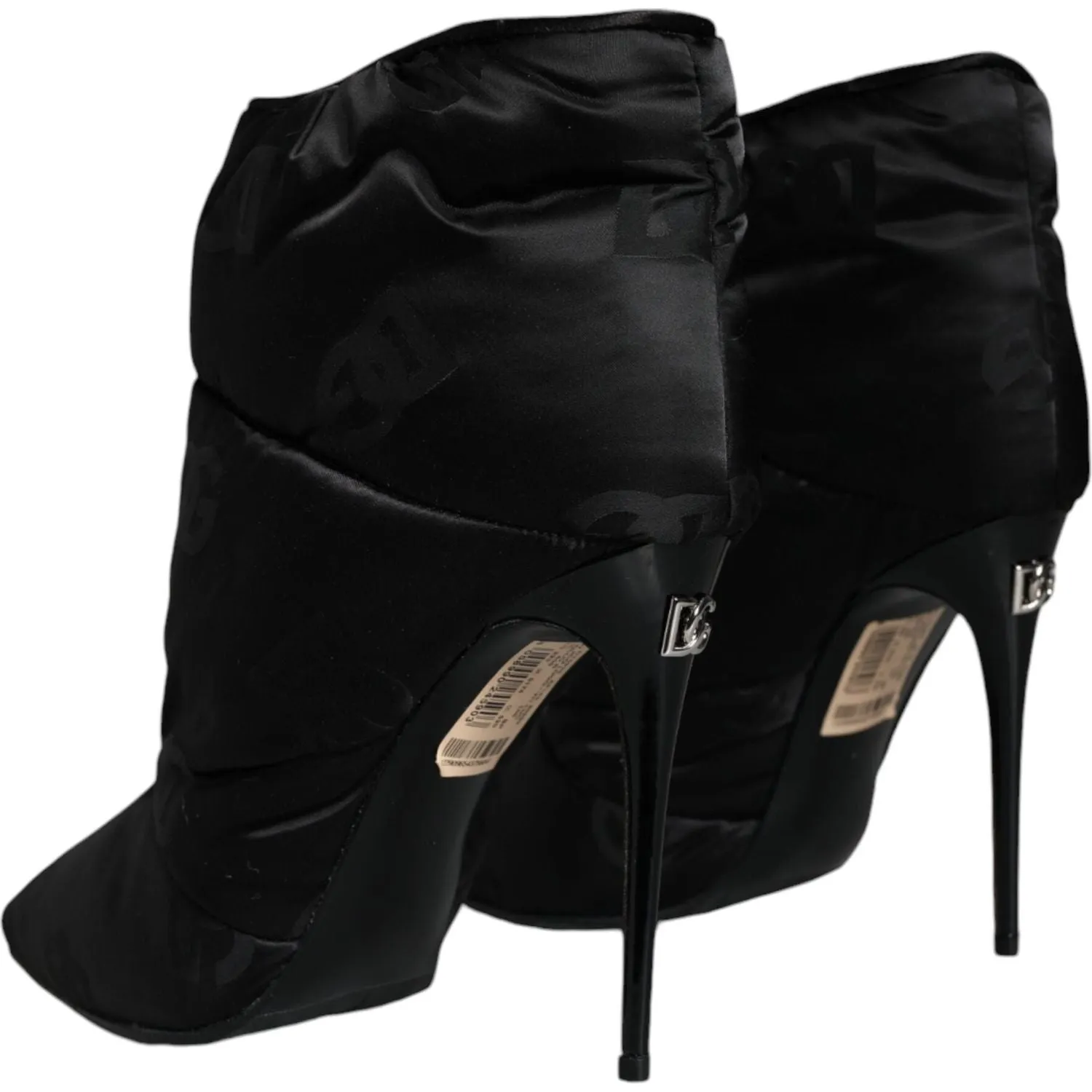 Dolce & Gabbana Black DG Logo Padded Heels Ankle Boots Shoes