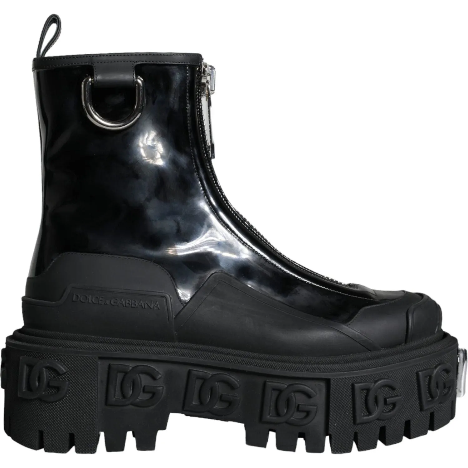 Dolce & Gabbana Black Leather Rubber Logo Ankle Boots Shoes