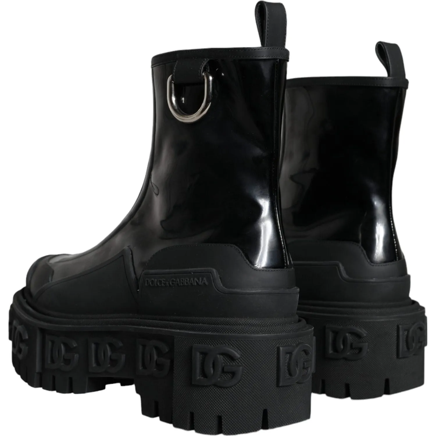 Dolce & Gabbana Black Leather Rubber Logo Ankle Boots Shoes