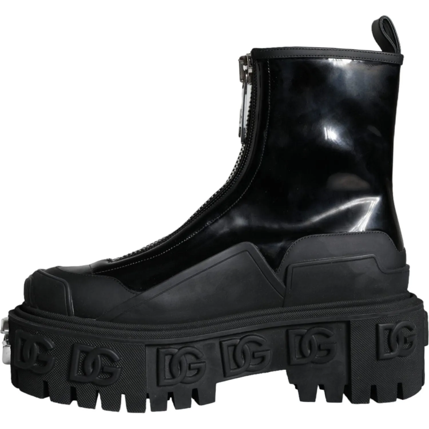 Dolce & Gabbana Black Leather Rubber Logo Ankle Boots Shoes