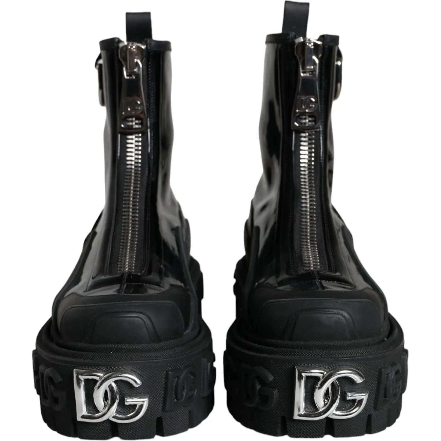 Dolce & Gabbana Black Leather Rubber Logo Ankle Boots Shoes