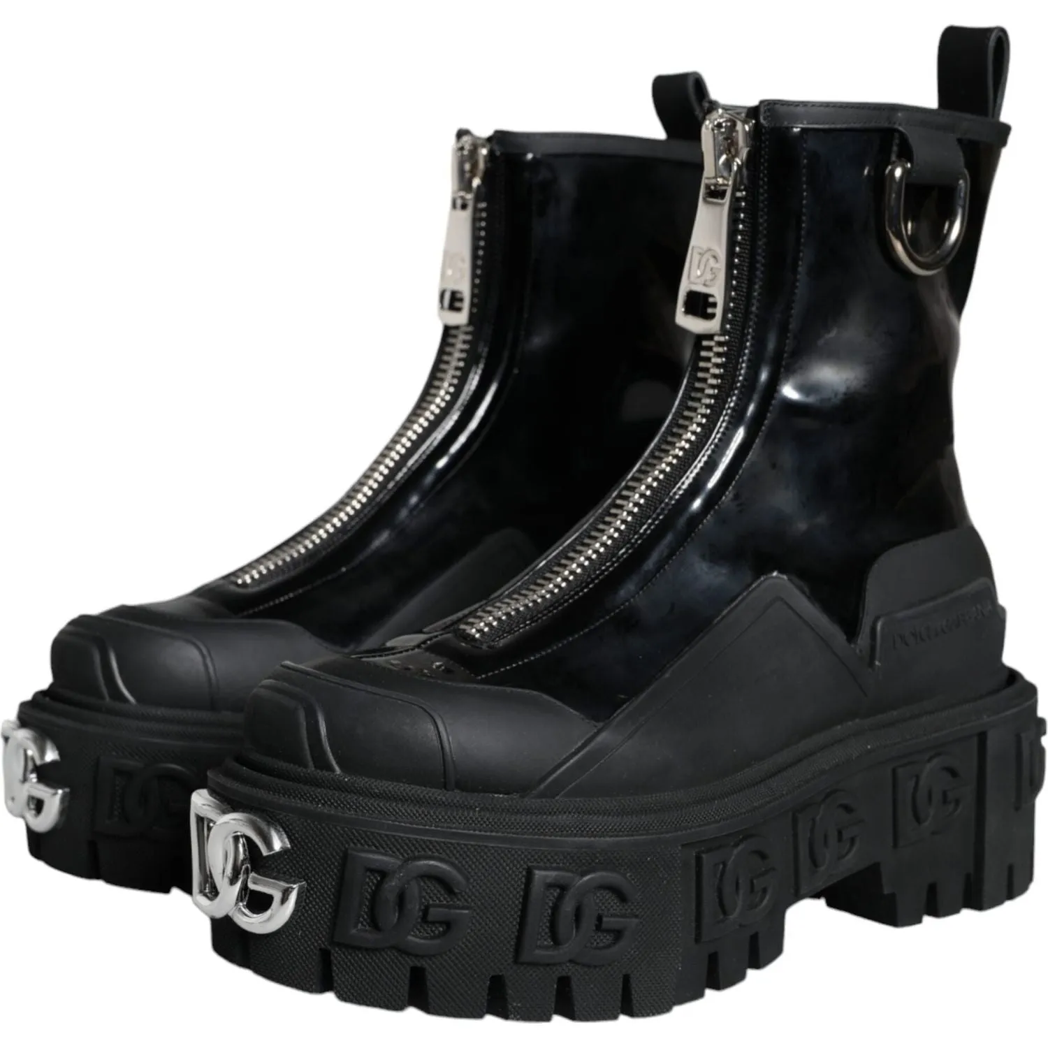 Dolce & Gabbana Black Leather Rubber Logo Ankle Boots Shoes