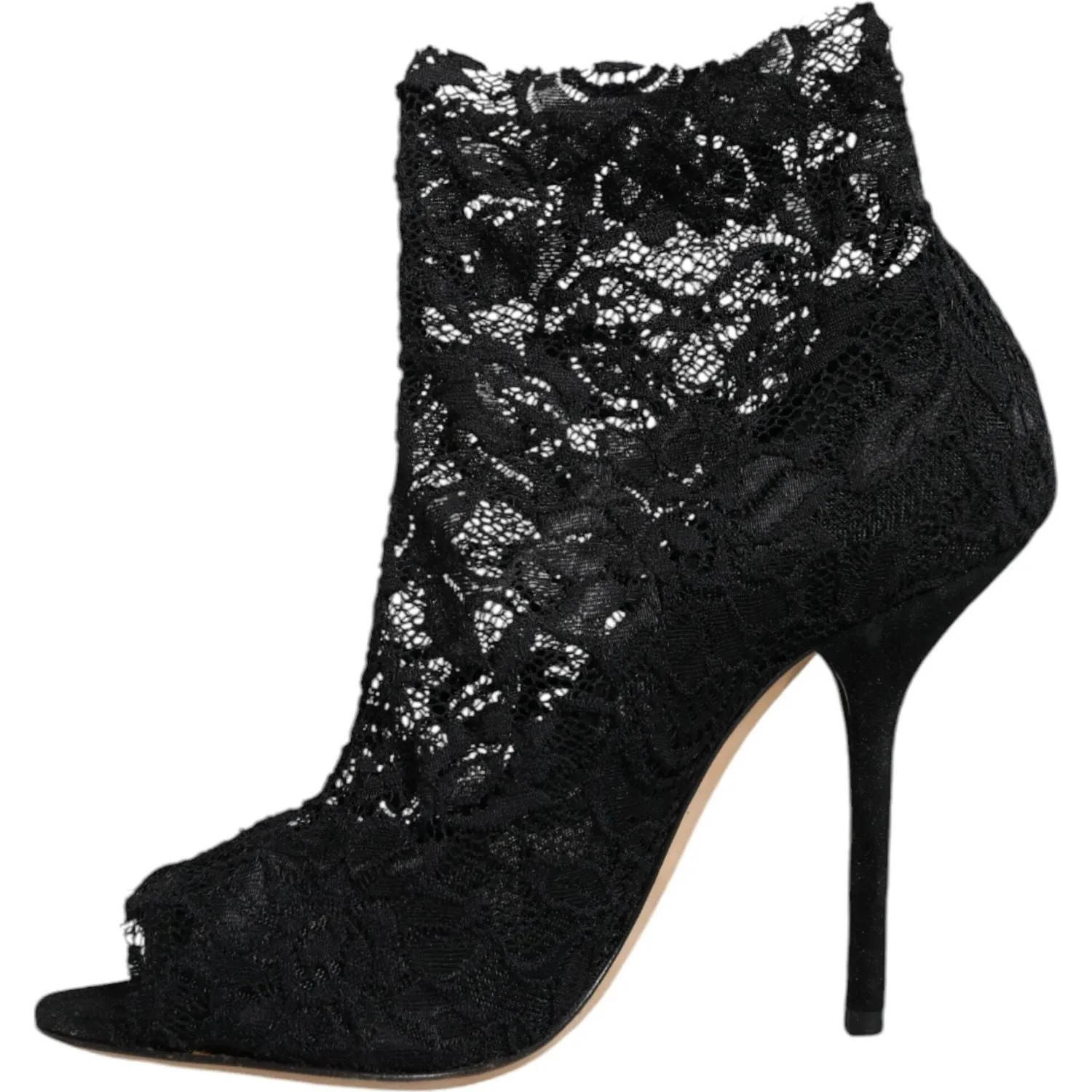 Dolce & Gabbana Black Stretch Taormina Lace Boots Shoes