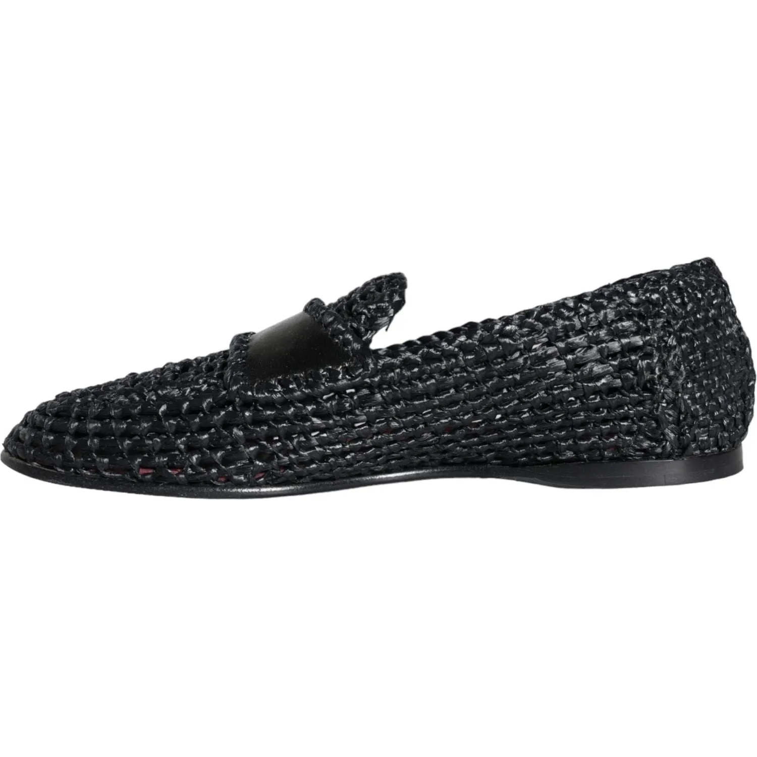 Dolce & Gabbana Black Woven Raffia Slip On Loafers Men Shoes